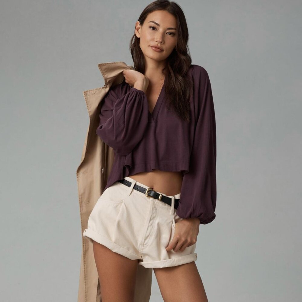 NWOT Anthropologie Maeve Split-Neck Pleated Blouse